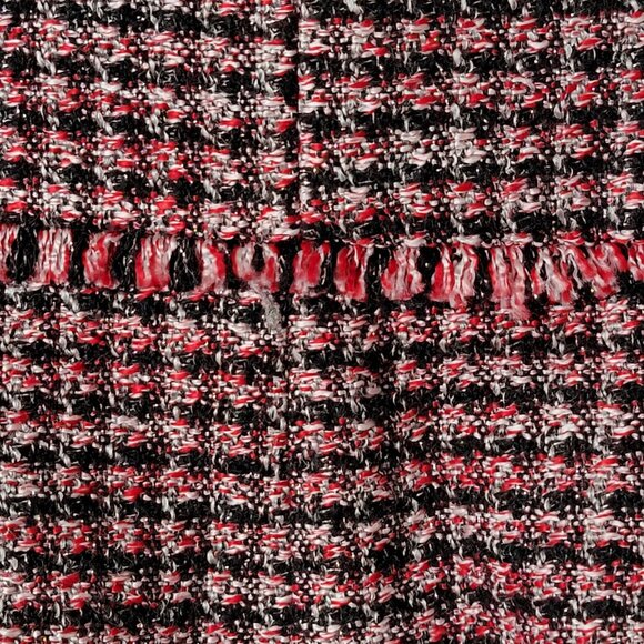 White House Black Market Red Black Tweed Fringe Moto Work Blazer Jacket Size 12 - Picture 8 of 11